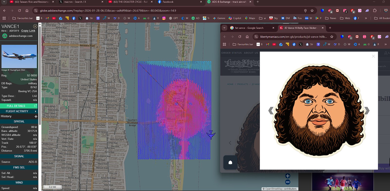 ADS-B screenshot alongside a visual reference window used for comparison
